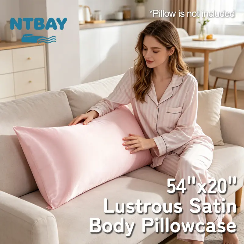 NTBAY Silky Satin Body Pillowcase, 20"x 54" High Gloss Polyester Ultra-soft Microfiber Pillow Cover with Envelope Closure, Cooling for Hair and Skin, Wrinkle Free, For Side Sleepers, Elegance Modern Design, OEKO-TEX STANDARD 100 Certified