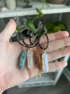 Wire Wrapped Crystal Pendant (Gold)