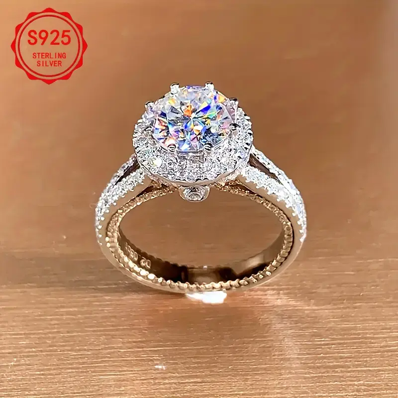 Luxurious moissanite ring, 925 silver shimmering ring, perfect for engagement, anniversary, and special occasions, ideal gift for girlfriends, Valentine's Day gift, daily wear, holiday gift jewelry, clothing accessories