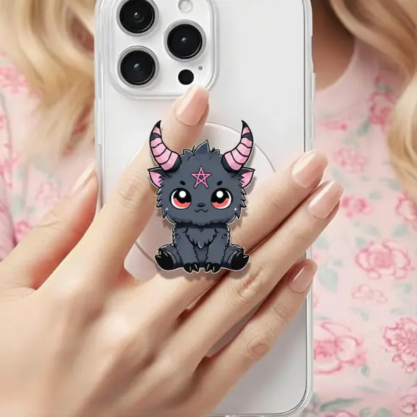 Baby Baphomet Goth  Magsafe Phone Grip, Kindle Accessories, Coquette Gift For Her, pop socket sticky magnetic mount Flower-Shaped Multi-Functional Stand Library Card
