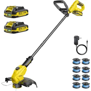 Cordless Weed Wacker, 21V   Grass Trimmer & Edger 2-in-1, Electric Weed Wacker with 2 x 2.0Ah  and 8 x Spare Spools, Lightweight Edger Lawn Tool for Yard & Garden