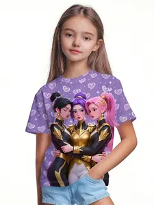 Girls Kpop Series T-Shirts, Heart Gold Girl Group Hug Print Casual Short Sleeve, Comfortable Soft Fabric, Kpop Fan Gift, Graphic Print Shirt, Graphic Tee