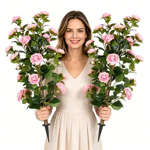 35" Realistic Artificial Camellia Tree, 2 Pcs No Fading Fake Flower Shrub, Weather Resistant Artificial Plants for Bedroom Patio Wedding Home Decoration, Best Housewarming Present