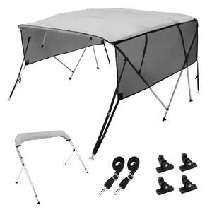 VEVOR 4 Bow Bimini Top Boat Cover, Detachable Mesh Sidewalls, 600D Polyester Canopy with 1 Aluminum Alloy Frame, Includes Storage Boot, 2 Straps, 2 Support Poles, 8'Lx 54Hx 79-84W, Light Grey