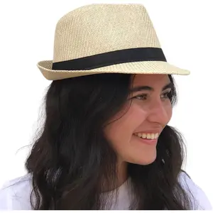 SILVERFEVER Fedora Hats Mens Women Sun Beach Derby Panama Summer Hats Gangster Cuban Jazz SILVERFEVER