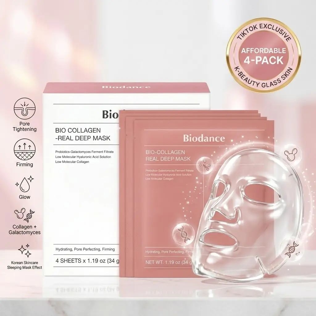 Collagen Hydrogel Facemask | Pore Tightening, Firming, Glow, Glass Skin, K-beauty Sleeping Mask, Korean Skincare, Collagen+Galactomyces,  TikTok Exclusive Bundle, Affordable bundle (4 Sheet) Gentle Radiant Moisture Moisturizing