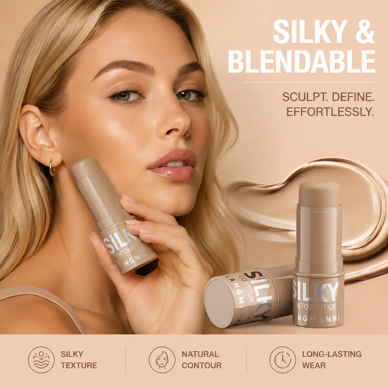 3 Shades All In One Face Sculpt Stick, Multi-use Contour Highlight Blush Cream Stick, Natural Brightening Facial Shading Makeup Stick Waterproof Highlighting bronzer stick