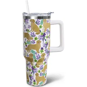 40 oz Golden Retriever Tumbler with Handle, Insulated Stainless Dog Tumbler Coffee Travel Mugs Cup Water Bottle Golden Retriever Lovers Gifts for Women Girls,Insulated Stainless Steel Water Bottle, Birthday Gift for Dog Lovers