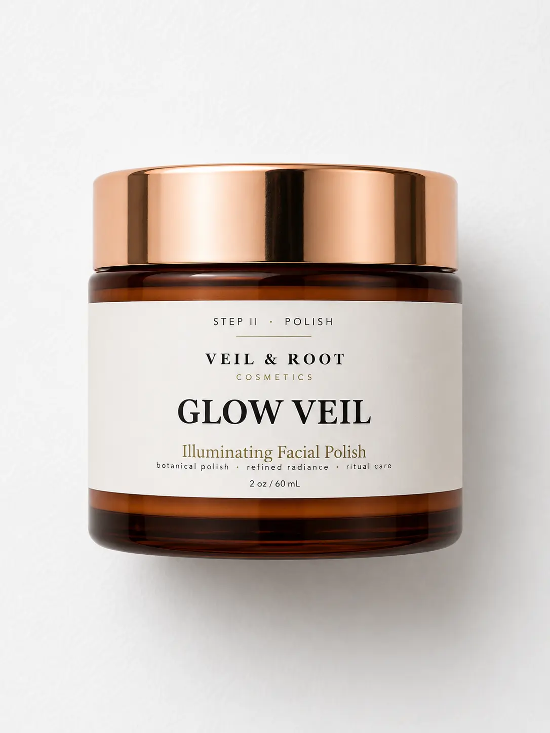 Veil & Root Glow Veil Facial Polish, Flower-Infused Honey Clay Formula, Smooth Cleansing Face Scrub for Gentle Exfoliation, Calming, Radiant, Rose, Almond, Glass Jar, Lid, Floral, 2Oz