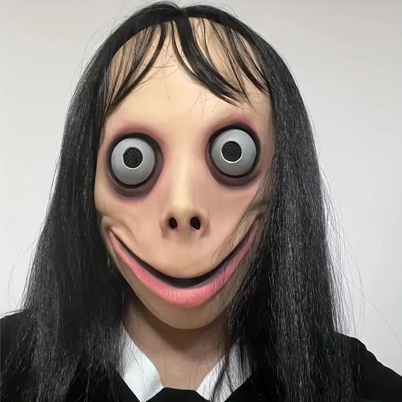 Spooky Long-Haired Momo Lightweight Latex Costume Mask for Halloween, Creepy Doll Design, Perfect for Party Decorations & Performances, Ideal for Christmas, Horror Themes, Party Decoration Supplies, Party Photo Prop, Mask Cosplay