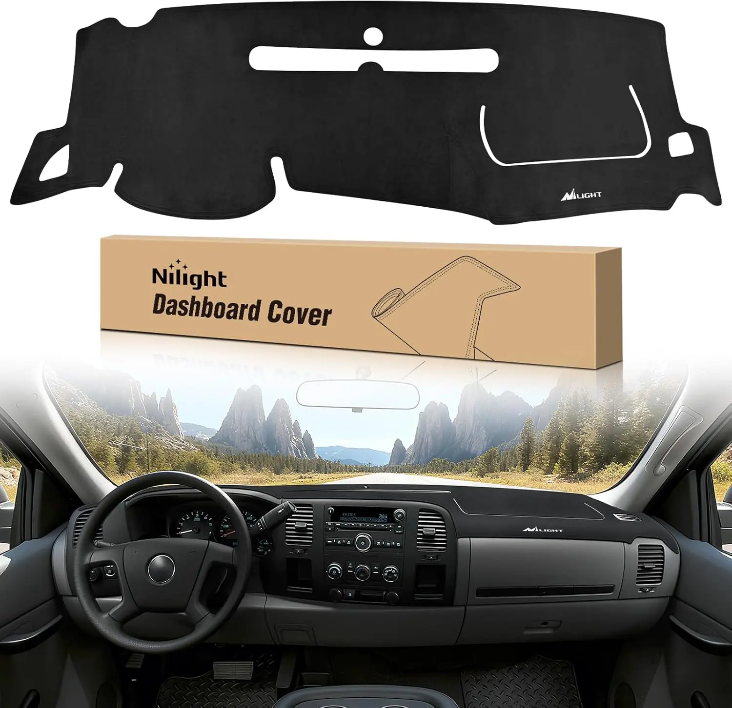Nilight Dash Cover for 2007‑2013 Chevy Silverado / GMC Sierra 1500 2500 3500, Suede Dashboard Mat Sunshade Glare Dashboard Protector Truck Interior Accessories Black, Accessories For Car, Suede Material