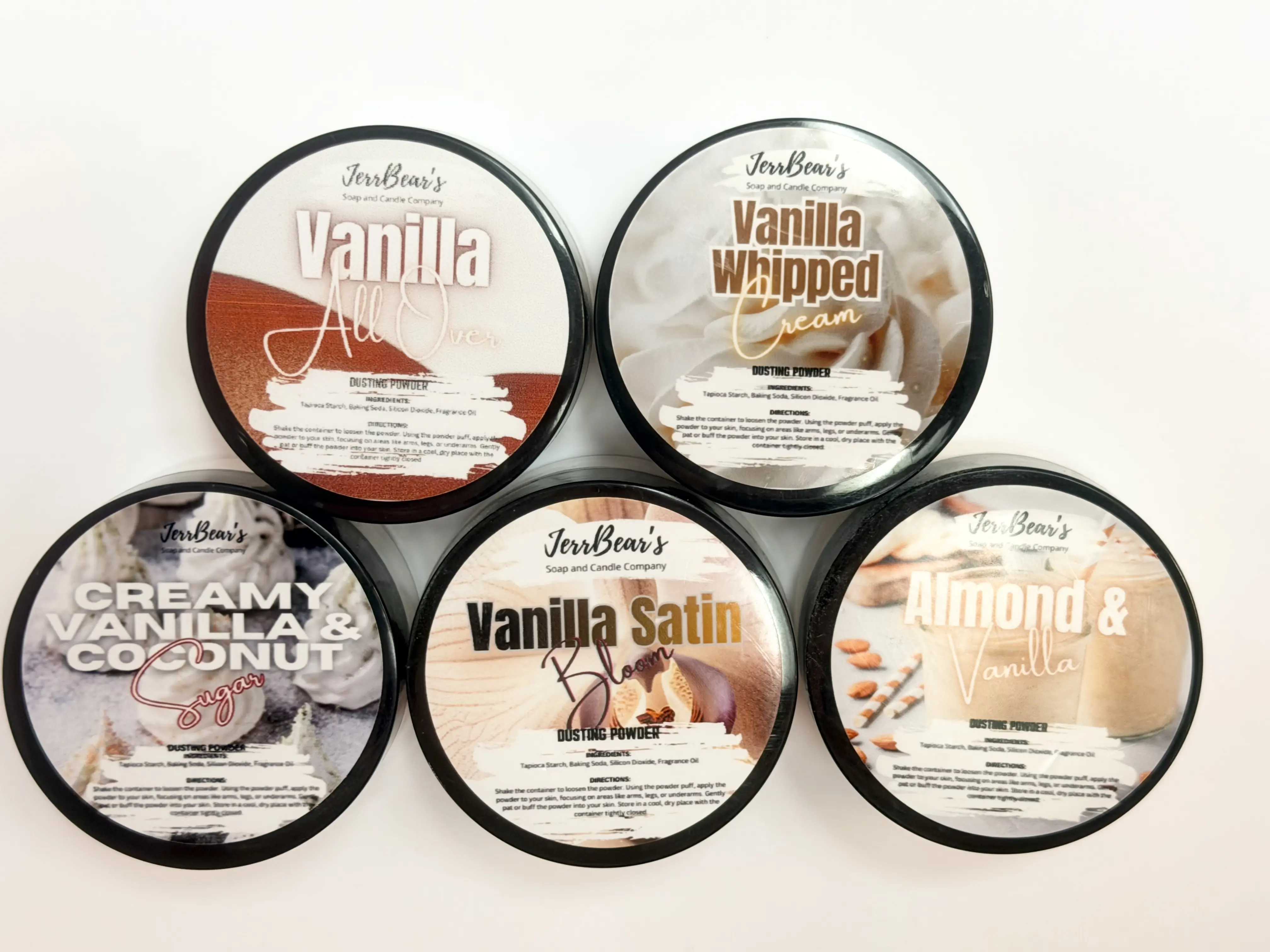 JerrBear's Talc-Free Dusting Powder Sampler Pack - 1oz All New January, 5 Scents, Talc Free, Samples, Odor Relief, Fragrant, Fresh