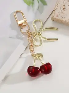Exquisite Simulation Cherry Keychain Bow Pendant - Shiny Red (Pink) Cherry, Cherry+Bow Design Suitable For Wallet Accessories Pendant, Mother's Day Birthday Valentine's Day Gift, Keychain For Bags, Stylish Keychain