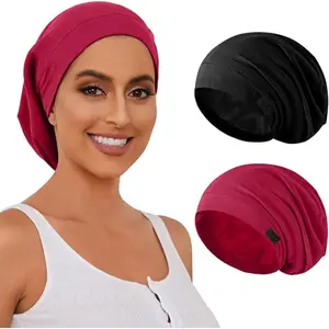 2PCS Silk Satin Lined Bonnet for Sleeping Men and Women Slounchy Sleep Cap Adjustable Strap Stay on All Night for Curly Hair silk hairbonnet