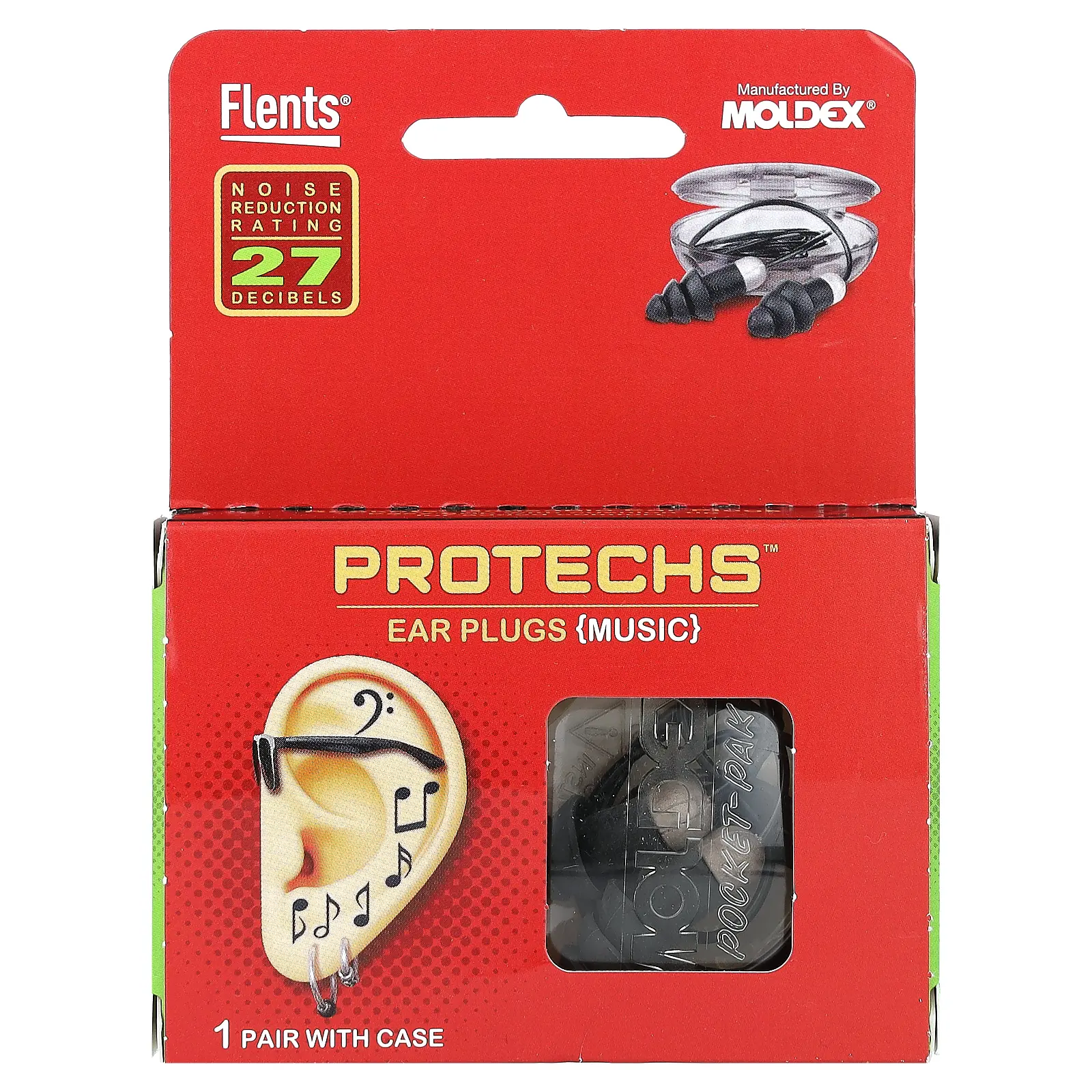 Flents Protechs, Ear Plugs, Music , 1 Pair with Case