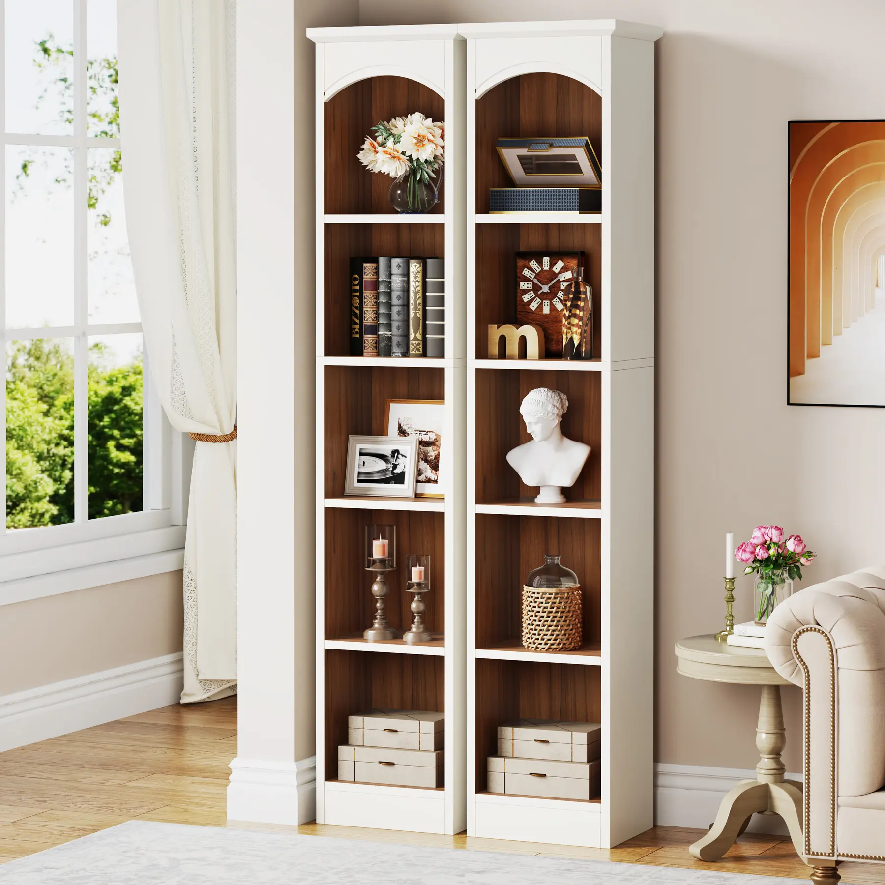 LITTLE TREE 70.9-Inch Tall Narrow Bookcase, 5-Tier Cube Bookshelf with Storage, Modern Slim Corner Display Shelves for Home Office, Living Room