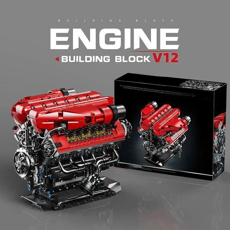 Car V8 engine building block model, mechanical group movable engine assembly toy, high-replication sports car engine desktop ornament, Diy Engineering Model