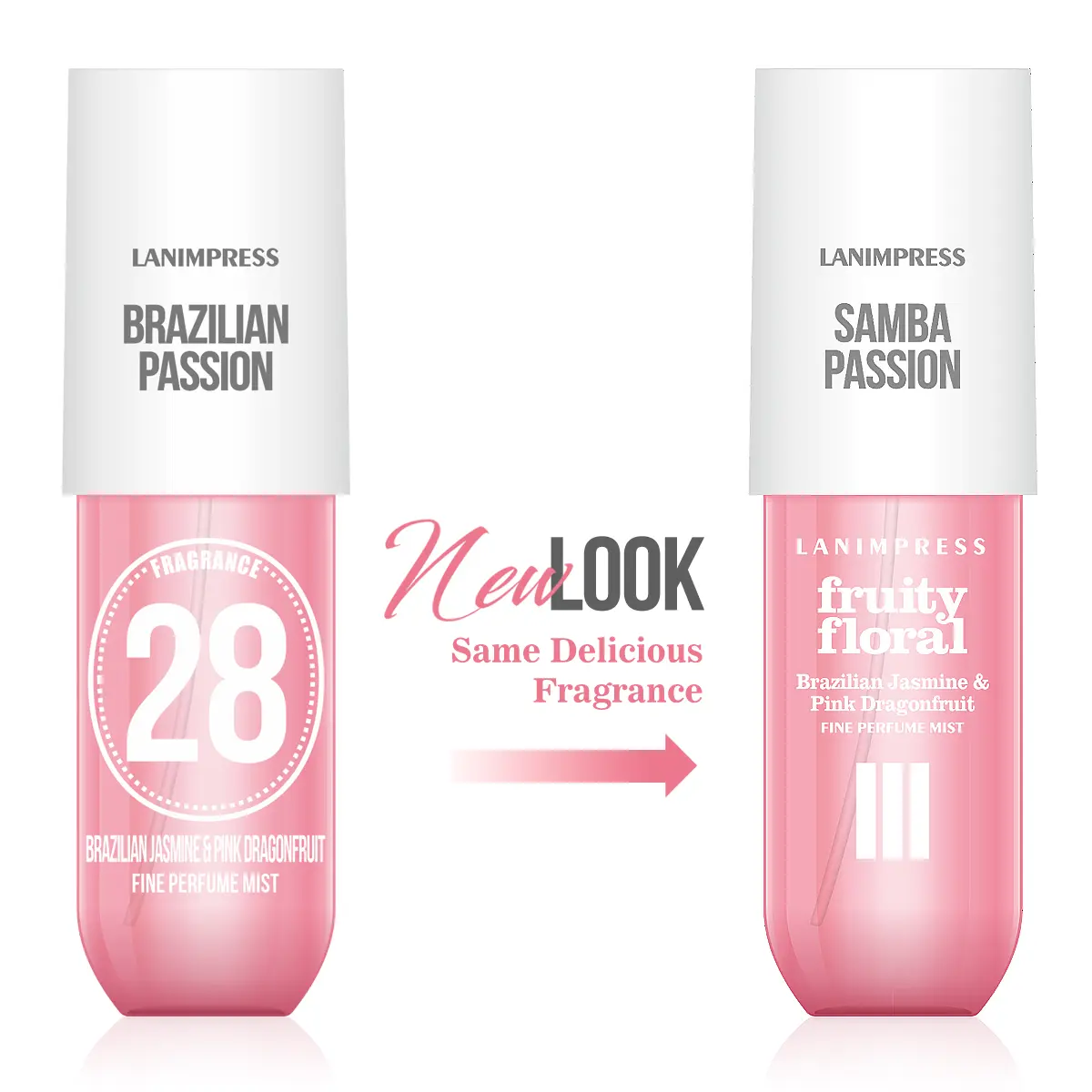 LANIMPRESS Samba Passion Women Perfumes Hair and Body Mist - 3.0 fl.oz Single Item Eau de Parfum Spray, Fruity Floral Brazilian Jasmine & Pink Dragonfruit, Travel Size Long-Lasting Body Mist Bottle Women's Fragrance, Hair And Body Mists, Eau De Parfum Spr