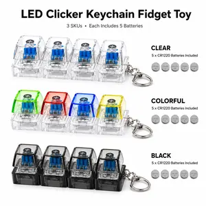 LED Keyboard Fidget Keychain Toy with Clear Clicky Buttons - Phone Battery-Compatible Stress Relief Toy, Fun Small Gift for Teens & Gamers, Batteries