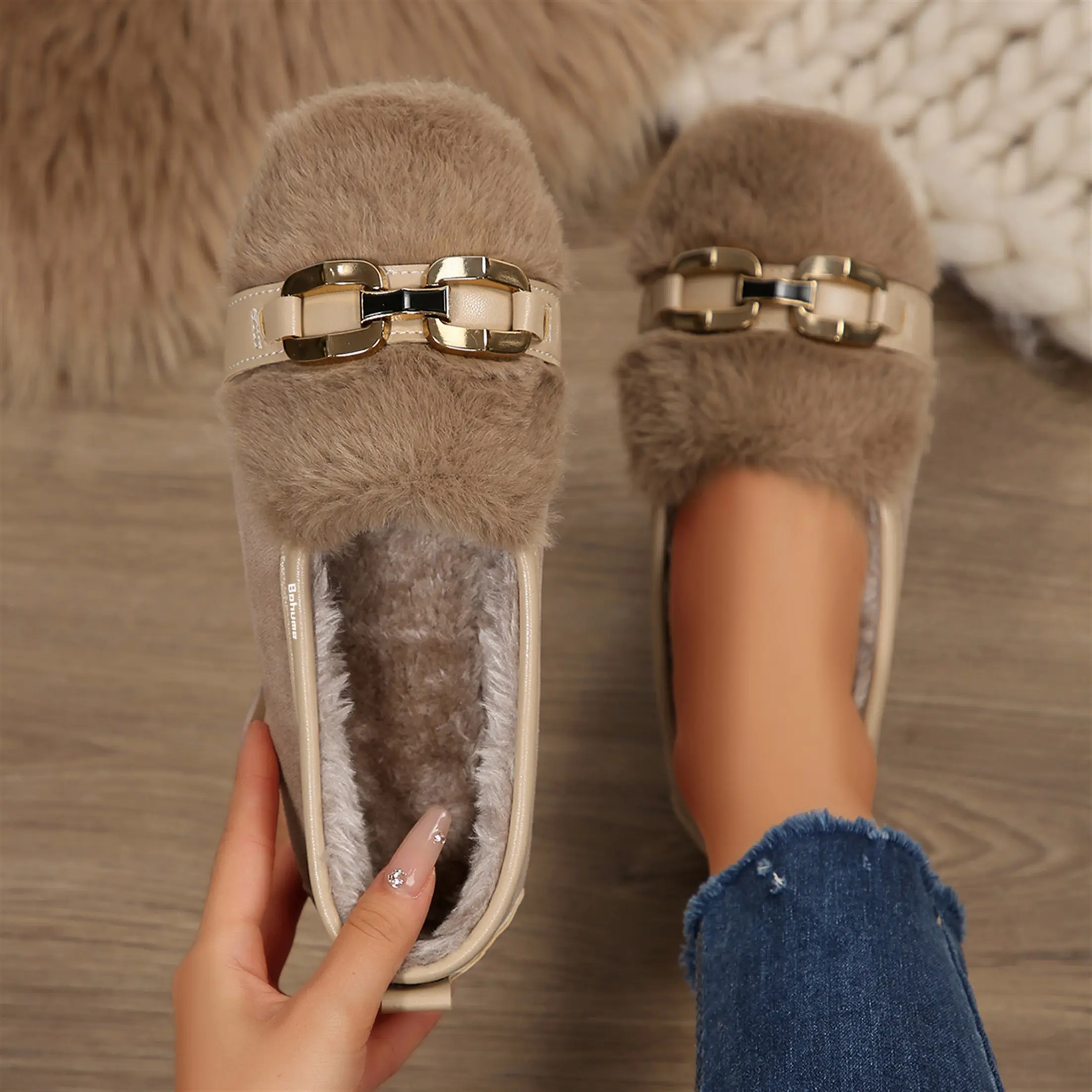 Women's Fuzzy Loafers Soft House Shoes with Indoor & Outdoor Anti-Skid Sole Springfresh