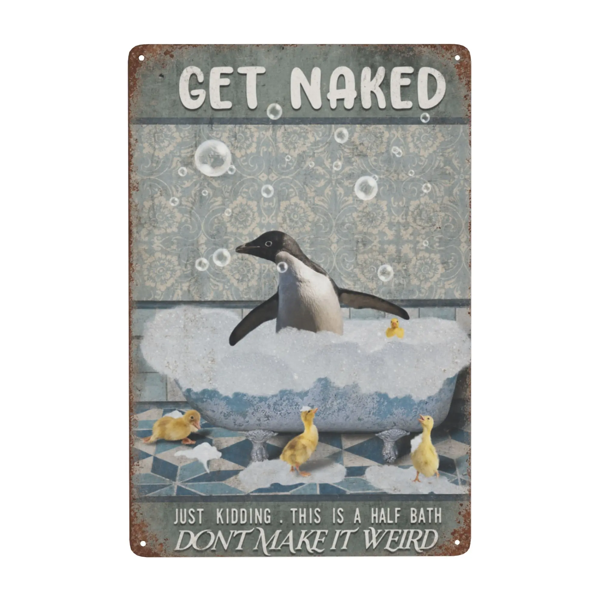Vintage Penguin Wall Art - Funny Bathroom Canvas Poster for Half Bath, Powder Room, Rustic Home Decor Gift