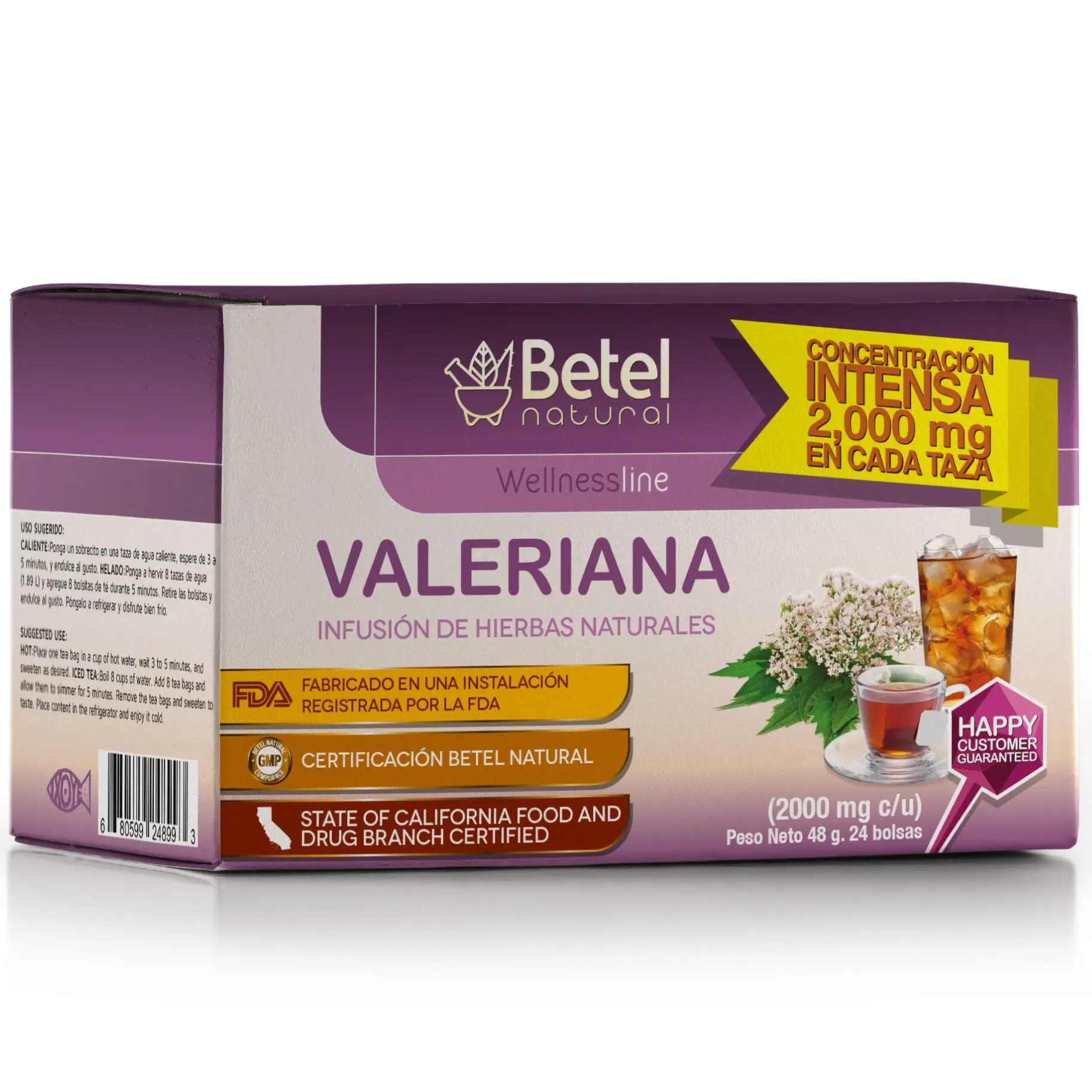 Organic Betel Valeriana Natural Herbal Infusion Green Tea, 24-Count Beverage, 24-Month Shelf Life, 24 Months
