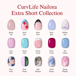 CurvLife Nailora Extra Short Press-On Nails Collection – Easy Everyday Styles, Natural Chic Designs, Reusable Salon-Look Nails for Daily Wear
