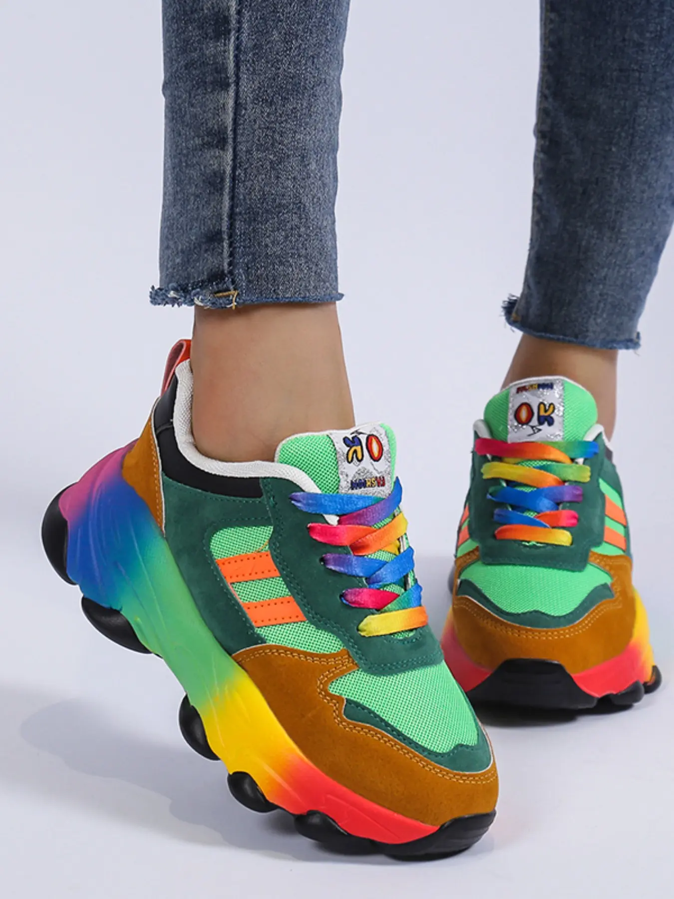 Dopamine Rainbow Gradient Dad Shoes for Women, Thick Sole Height Boost, Breathable Mesh, Casual Sports Shoes, Walking Running Shoes, Trendy Running Shoes, Running Trainers, Breathable Running Sneakers, Sporty Running Shoes