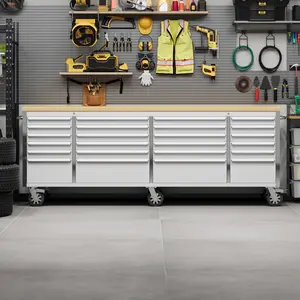 Heavy-Duty 96-Inch Rolling Tool Chest with 24 Drawers - Mobile Steel Workbench Cabinet - Large Garage and Workshop Storage
