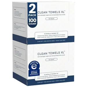 XL Disposable Face Towels for All Skin Types, 100% USDA Biobased, Eczema Association Accepted, Ultra Soft Cosmetic Makeup Remover Dry Wipes, 50 Ct Per Pack (2 Packs, 100 Ct Total)
