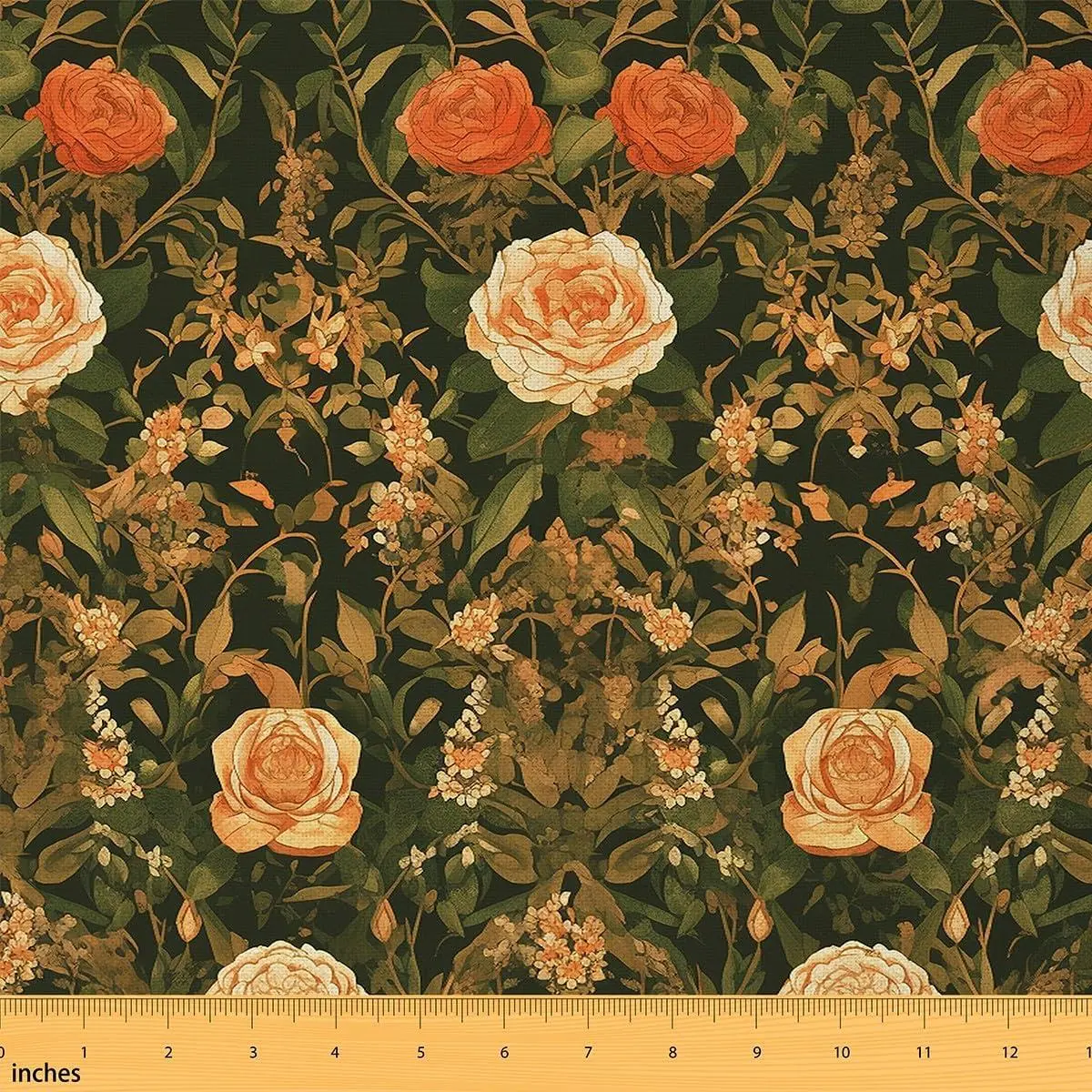 Flowers Flannel Fabric - Spring Florals Natural Upholstery Fabric,Leaves Botanical Indoor Not Stretchy,Garden DIY Fragrance Decorative - Black Golden