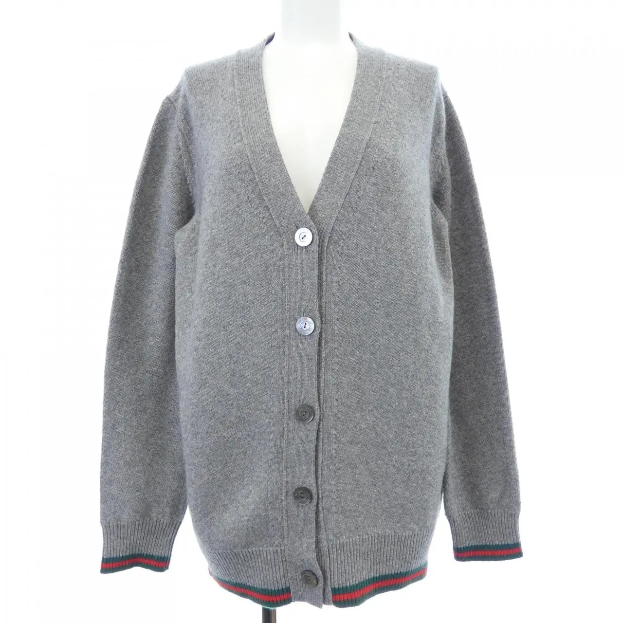 Pre-owned GUCCI Cashmere Small Leather Goods Web Stripe Blend Cardigan