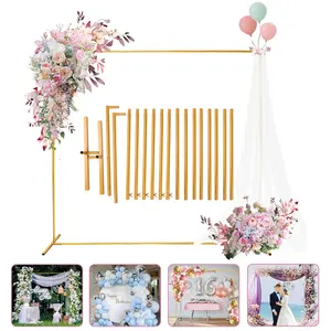 6.6FTx6.6FT Gold Wedding Arch Backdrop Stand Square Metal Rectangular Arch Frame for Ceremony Party Birthday Bridal Baby Shower Anniversary Arbor Balloon Decoration
