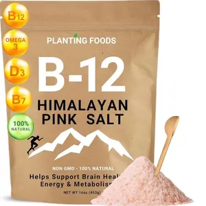 Organic Himalayan Pink Salt + Vitamin B12, 16oz (1LB) - Nutrient & Mineral Dense, Vegan & Unrefined, Healthy Meal Natural Booster