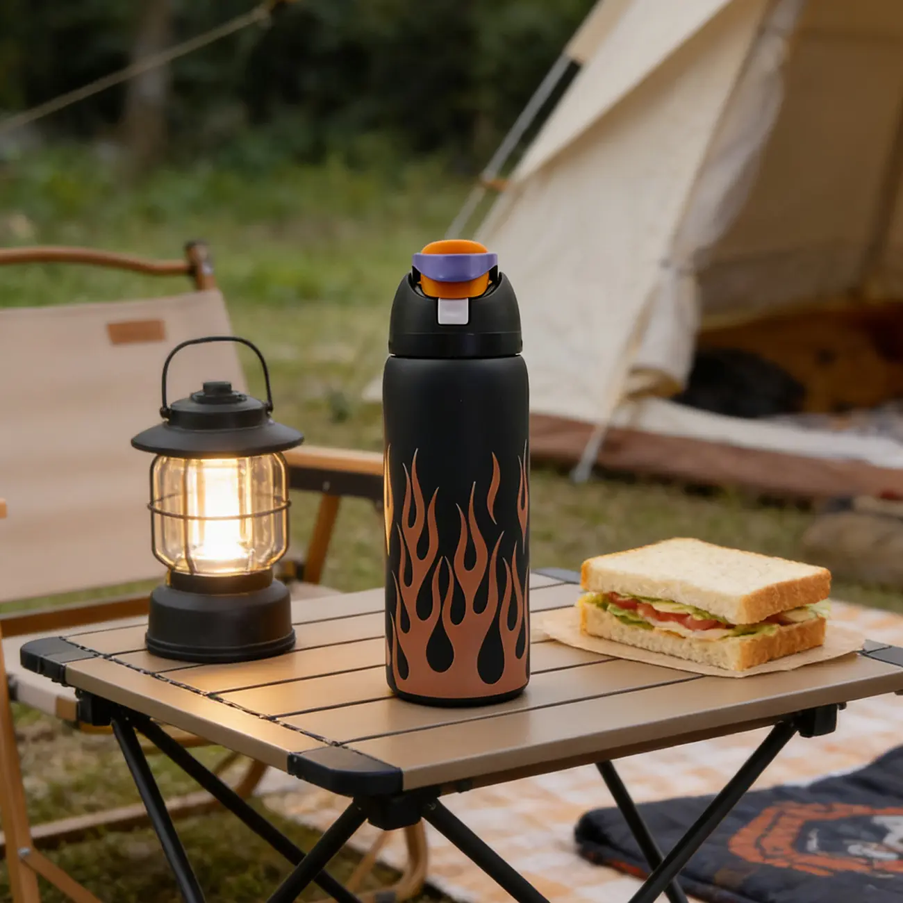 0wIaa orange flame 32OZ /945ML, One hand press open lid with snap - Portable water bottle, double vacuum 100% leak proof.bike kettle for outdoor sports, camping, office and travel--Keeps ice for 8–12 hours-Cycling water bottle
