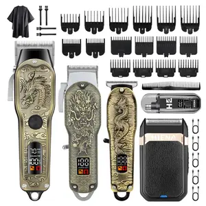 Retro dragon modeling men's wireless hair clipper, Cordless hair clipper, carving push and cut, beard trimmer set, metal body haircut and grooming set, with long battery life, suitable for family and barber shop use, USB Rechargeable Clipper
