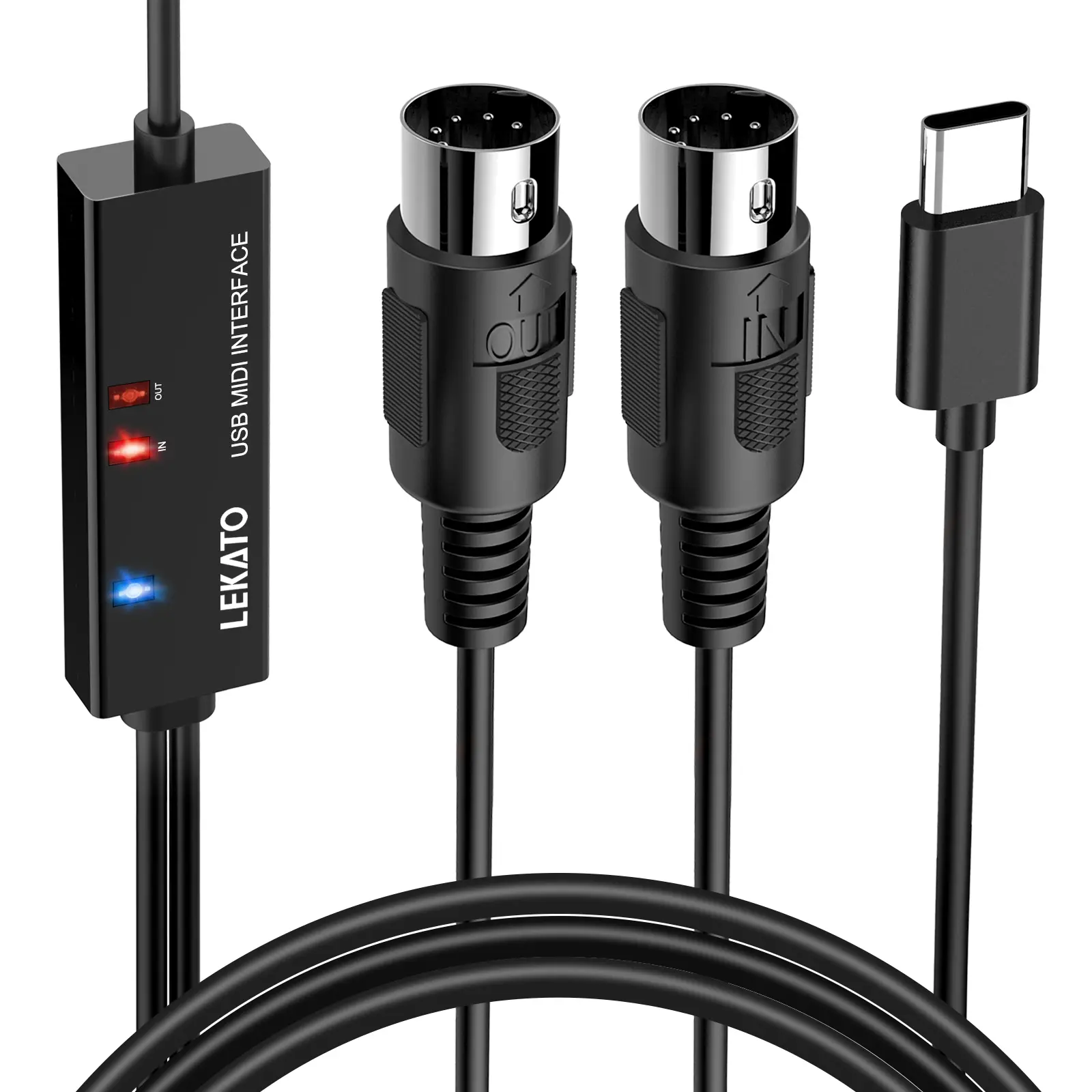 LEKATO Type-C MIDI Interface, with Input & Output, MIDI Cable, MIDI to USB C, Connecting Keyboard/Synthesizer for Editing Recording, Professional Cord, Windows/Mac Studio, -6.5Ft