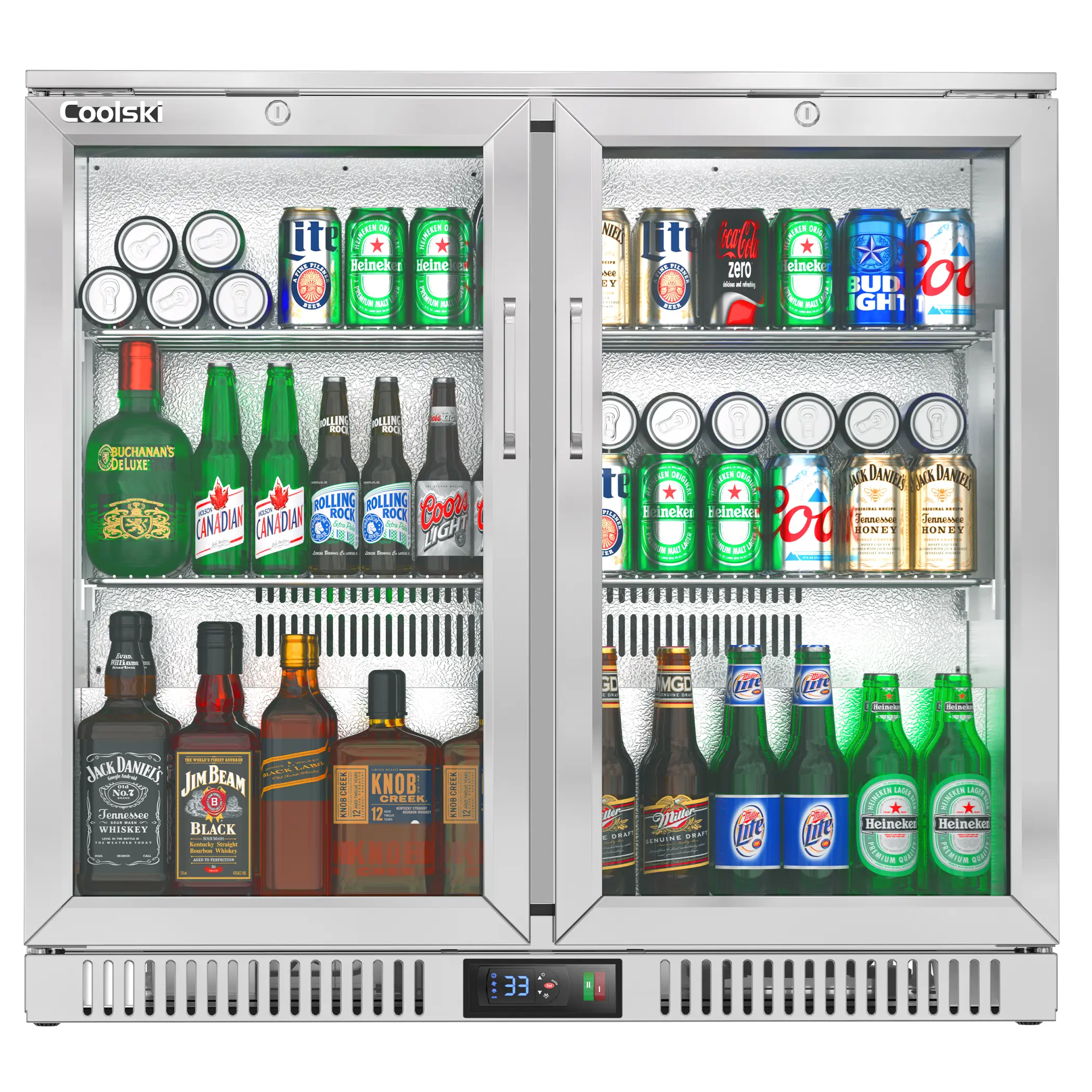 Back Bar Cooler Counter Height Beverage Refrigerator with 2 Glass Doors, Commercial Undercounter Display Fridge for Beer Soda Wine