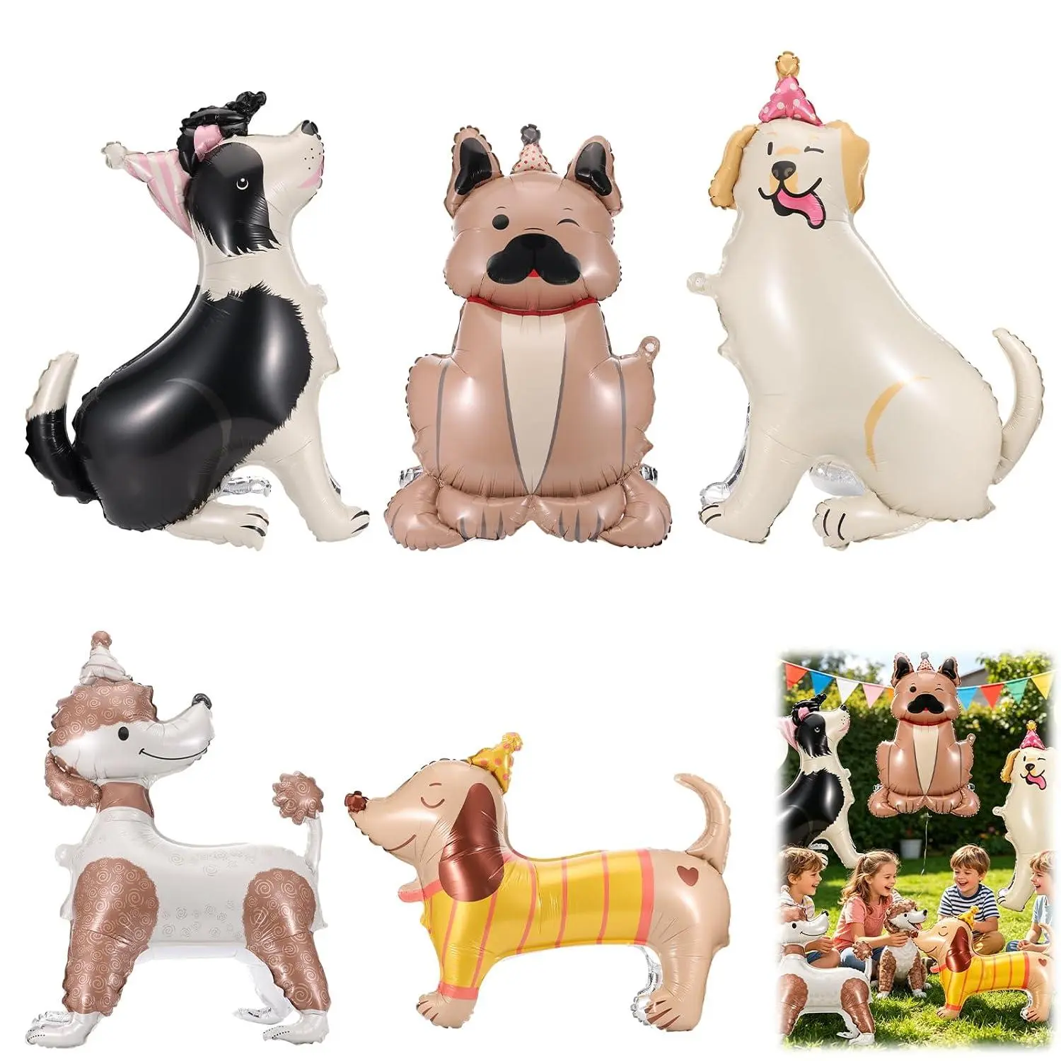 5Pcs Dog Birthday Balloons | Large 3D Standing Dog Balloons Dachshund Pet Balloons | Cute Puppy Balloon For Dogs Theme Birthday Party Decorations For Pet Puppy Animal Birthday (Five Dogs, Multicolor)