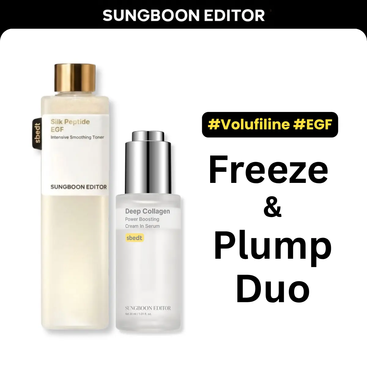 [Sungboon] Freeze & Plump Duo | Silk Peptide EGF Toner & Deep Collagen Serum, Wrinkle & Plumping Care | Volufiline, EGF & Hexapeptide-8 | Fine Line Smoothing, Fills Hollow Areas & Lips | Korean Skincare, K-Beauty