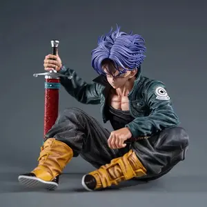 Future Soldier Trunks Hero Sword Squatting Figure, Desktop Collection Display Piece, Anime Collectible Model, Perfect Gift for Fans