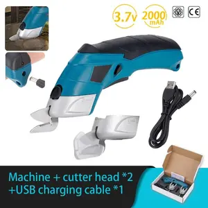 Cordless Electric Scissors 3.7V 2000mAh Equipped with Two Alloy Tungsten Steel Blades for Cardboard Fabrics and Carpets Machine Cutter Head USB Charging Cable