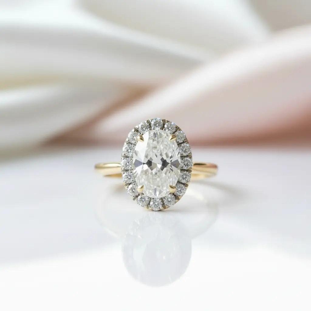 14k Yellow Gold Halo Oval Cut Engagement Ring