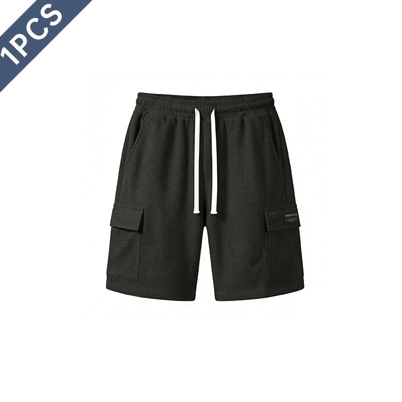 2-pack men’s athletic casual shorts, mid-length shorts for summer with a waffle texture, elastic waistband and drawstring; comfortable and breathable—ideal for the beach, outdoor hiking, everyday wear, and commuting.