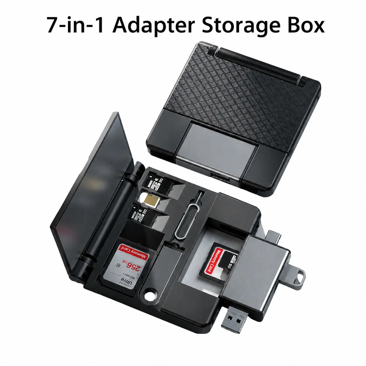 7-in-1 Portable Card Reader & Storage Box, High-Speed SD/TF Card Transmission, Compatible with iPhone, Android, Computers, Ideal for Travel & Office, Mobile Phone Memory Expander