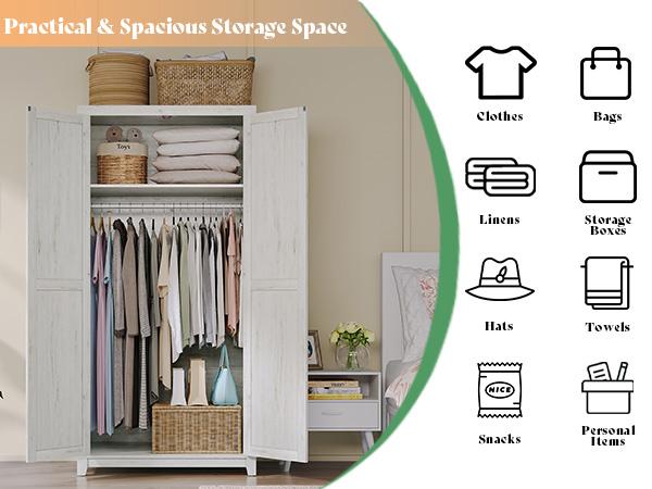 [Spring Sale] AMERLIFE 71'' Farmhouse Armoire Wardrobe Closet with 2 Barn Doors, Storage Cabinet with Hanging Rod & Shelf, Versatile Clothing Storage