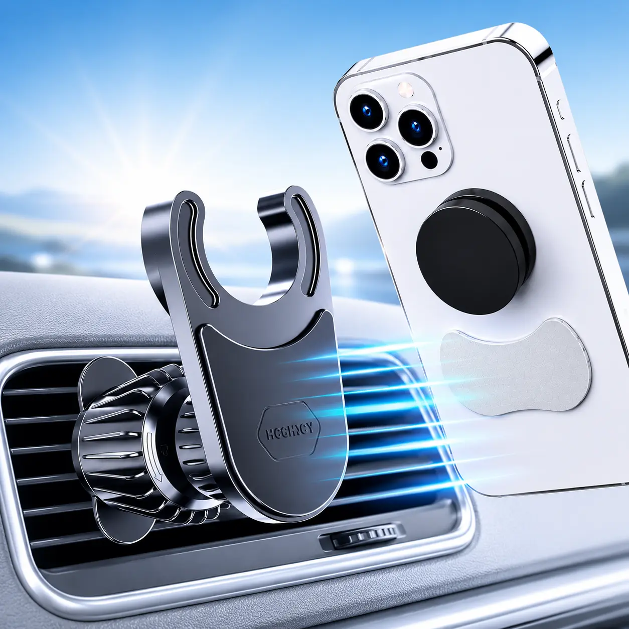 MCCHJoy 2X-Hold Magnetic Socket Car Mount - Stable, No-Spin Car Vent Phone Mount Compatible with PopSockets for Car - Fits All Phones All Sockets - AC Vent Clip