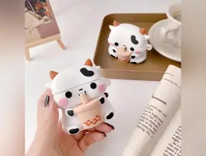 Boba Milk Cow AirPods Case – Cute Silicone Cover With Keyring Compatible for AirPods 1, 2, 3, Pro (Not Pro 2), Shockproof and Stylish Boba Design