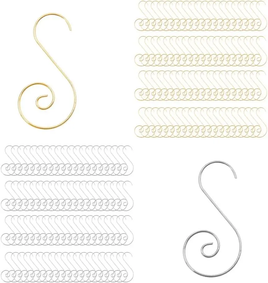 160 Pieces Silvery and Golden Stainless Steel Christmas Ornament Hangers Hooks Christmas Tree Decoration Hanger Xmas Decoration S Hooks