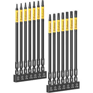 14 count Impact Long Torx Bit Set, 6-Inch, T7T40, Tamper Proof  Bits Set,   Torx Bit Set with 1/4 Inch Hex Shank, S2 Steel, Ideal for Automotive, DIY, Electronics